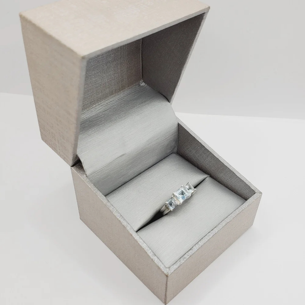 Genuine Sky Blue Topaz 925 Sterling Silver Past Present Future Ring